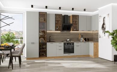 Угловая кухня Флэт-05 (полки ЛДСП) Light Grey In 2S / Дуб Вотан