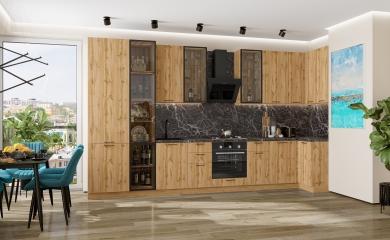 Угловая кухня Флэт-05 (полки Стекло) Wotan Oak 2S / Дуб Вотан