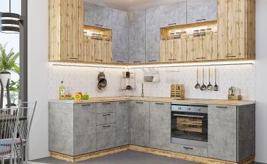 Угловая кухня Флэт-02 Wotan Oak 2S/Temple Stone 2S