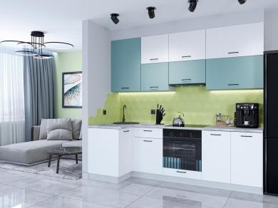 Угловая кухня Флэт-04 Grey-green In 2S/White In 2S