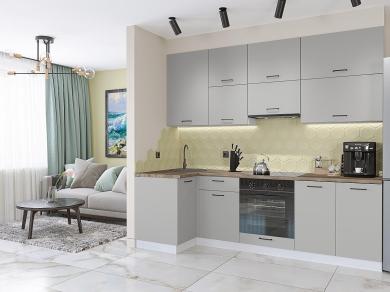 Угловая кухня Флэт-04 Light Grey In 2S / Белый