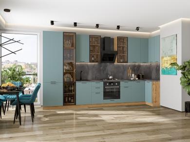 Угловая кухня Флэт-05 (полки ЛДСП) Grey-green In 2S / Дуб Вотан
