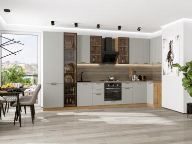 Угловая кухня Флэт-05 (полки ЛДСП) Light Grey In 2S / Дуб Вотан