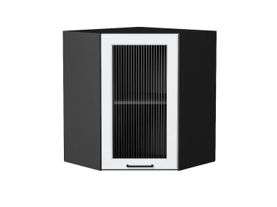 Шкаф верхний угловой со стеклом Барселона 590 Белый / Graphite