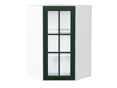 Шкаф верхний угловой со стеклом Дублин 590Н Special Green / Белый