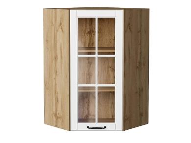 Шкаф верхний угловой со стеклом Дублин 590Н Special White / Дуб вотан