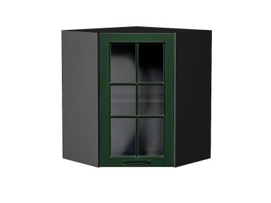 Шкаф верхний угловой со стеклом Дублин 590 Special Green / Graphite