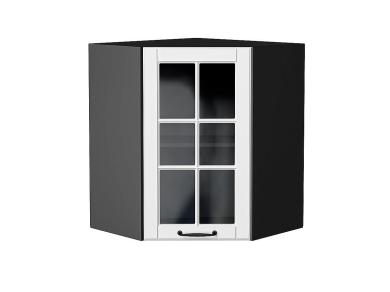 Шкаф верхний угловой со стеклом Дублин 590 Special White / Graphite