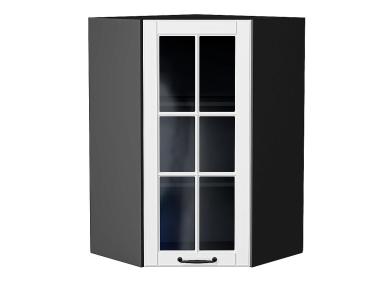Шкаф верхний угловой со стеклом Дублин 590Н Special White / Graphite