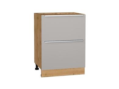 Шкаф нижний с 2-мя ящиками Фьюжн 600 Silky Light Grey / Дуб вотан