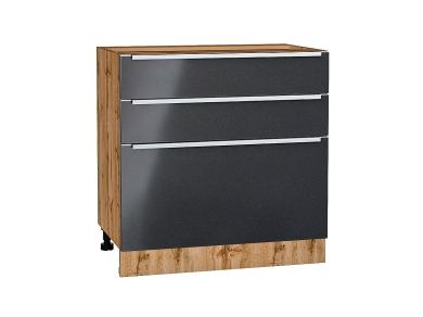 Шкаф нижний с 3-мя ящиками Фьюжн 800 Anthracite / Дуб Вотан