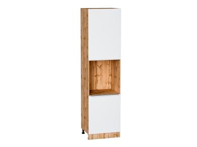 Шкаф пенал под бытовую технику Фьюжн 600Н (для верхних шкафов 920) Silky White / Дуб Вотан