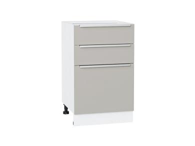 Шкаф нижний с 3-мя ящиками Фьюжн 500 Silky Light Grey / Белый