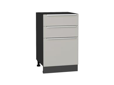 Шкаф нижний с 3-мя ящиками Фьюжн 500 Silky Light Grey / Graphite