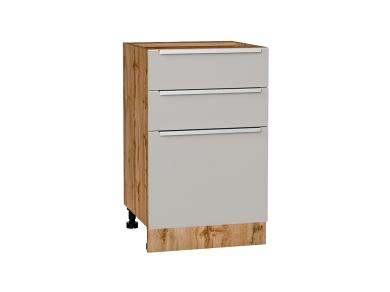 Шкаф нижний с 3-мя ящиками Фьюжн 500 Silky Light Grey / Дуб Вотан