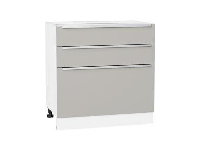 Шкаф нижний с 3-мя ящиками Фьюжн 800 Silky Light Grey / Белый