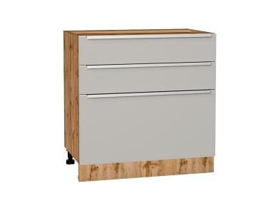 Шкаф нижний с 3-мя ящиками Фьюжн 800 Silky Light Grey / Дуб Вотан