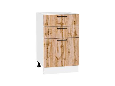 Шкаф нижний с 3-мя ящиками Флэт 500 Wotan Oak 2S / Белый