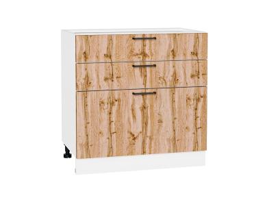 Шкаф нижний с 3-мя ящиками Флэт 800 Wotan Oak 2S / Белый