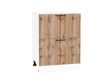 Шкаф нижний с 2-мя ящиками Флэт 600 Wotan Oak 2S / Белый