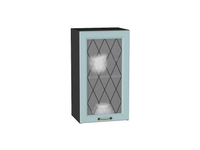 Шкаф верхний со стеклом Ницца 400 Голубой / Graphite