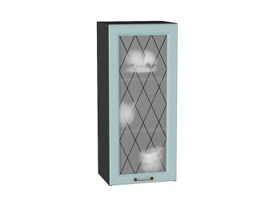 Шкаф верхний со стеклом Ницца 400Н Голубой / Graphite