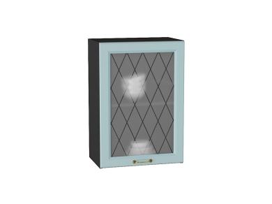 Шкаф верхний со стеклом Ницца 500 Голубой / Graphite