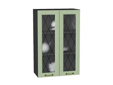 Шкаф верхний со стеклом Ницца 600Н Дуб оливковый / Graphite