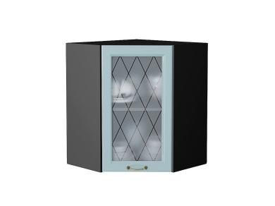 Шкаф верхний угловой со стеклом Ницца 590 Голубой / Graphite
