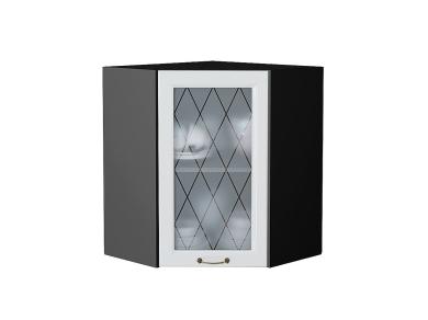 Шкаф верхний угловой со стеклом Ницца 590 Белый / Graphite