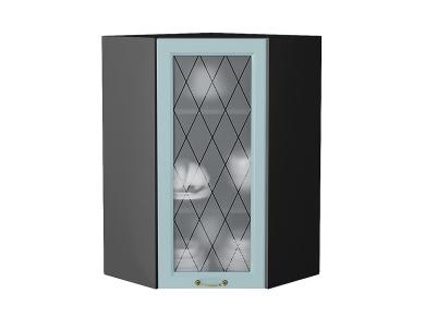 Шкаф верхний угловой со стеклом Ницца 590Н Голубой / Graphite