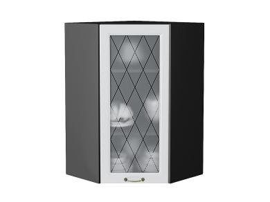 Шкаф верхний угловой со стеклом Ницца 590Н Белый / Graphite