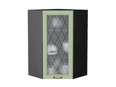 Шкаф верхний угловой со стеклом Ницца 590Н Дуб оливковый / Graphite