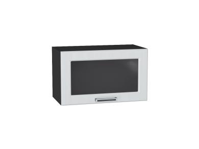 Шкаф верхний горизонтальный со стеклом Прага 600 Белое дерево / Graphite