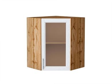 Шкаф верхний угловой со стеклом Сканди 590 White Softwood / Дуб Вотан