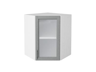 Шкаф верхний угловой со стеклом Сканди 590 Grey Softwood / Белый