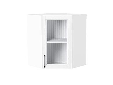 Шкаф верхний угловой со стеклом Сканди 590 White Silkwood / Белый