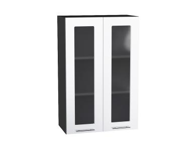 Шкаф верхний со стеклом Валерия-М 600Н Белый глянец / Graphite