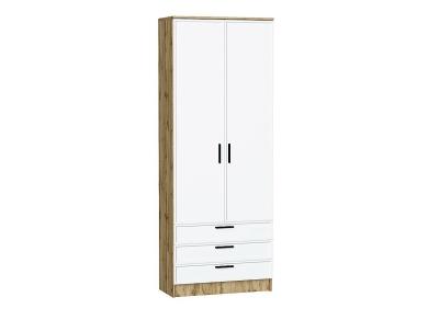 Шкаф двухстворчатый Стиль ШК-803 с ящиками White Silk / Дуб Вотан