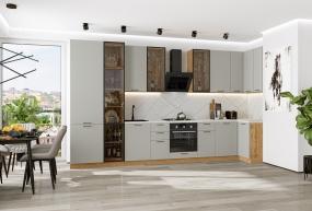 Угловая кухня Флэт-05 (полки Стекло) Light Grey In 2S / Дуб Вотан