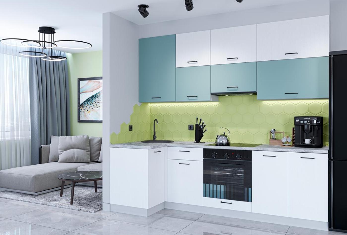 Угловая кухня Флэт-04 Grey-green In 2S/White In 2S