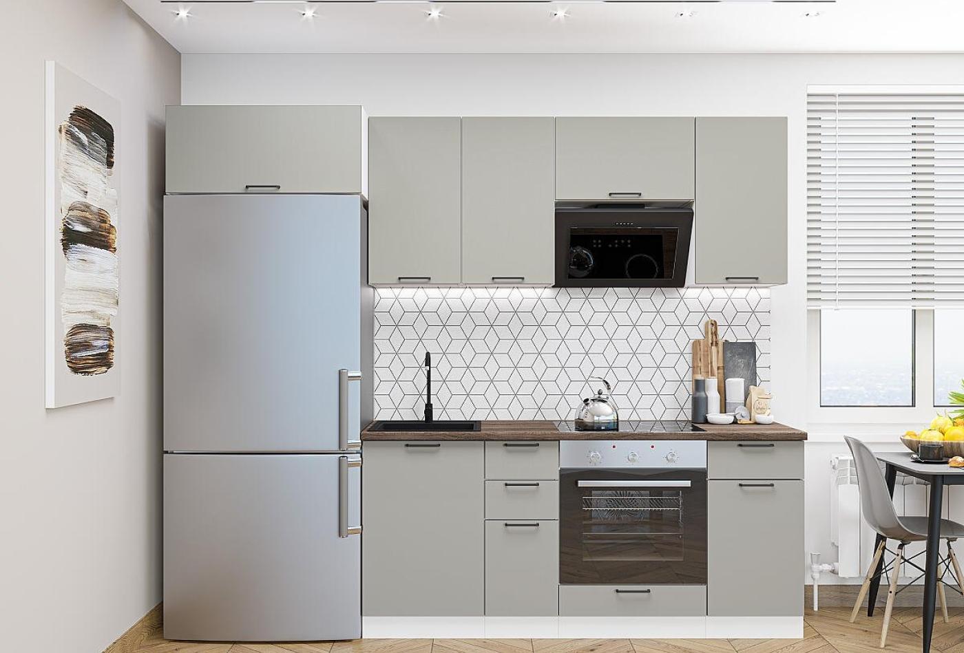 Кухня Флэт-01 Light Grey In 2S / Белый