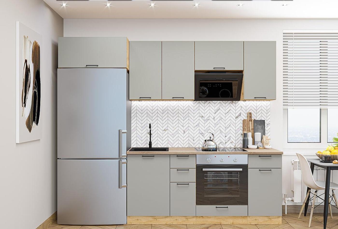 Кухня Флэт-01 Light Grey In 2S / Дуб Вотан