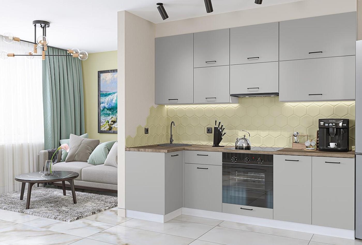 Угловая кухня Флэт-04 Light Grey In 2S / Белый