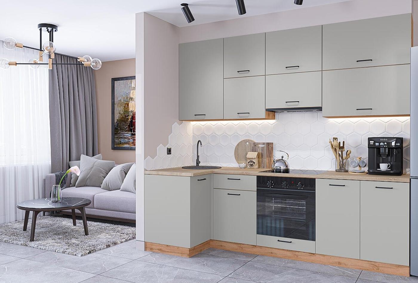 Угловая кухня Флэт-04 Light Grey In 2S / Дуб Вотан